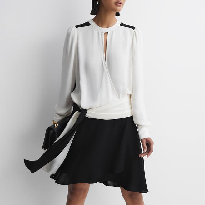 Reiss White/Black Sadie Tie Mini Dress