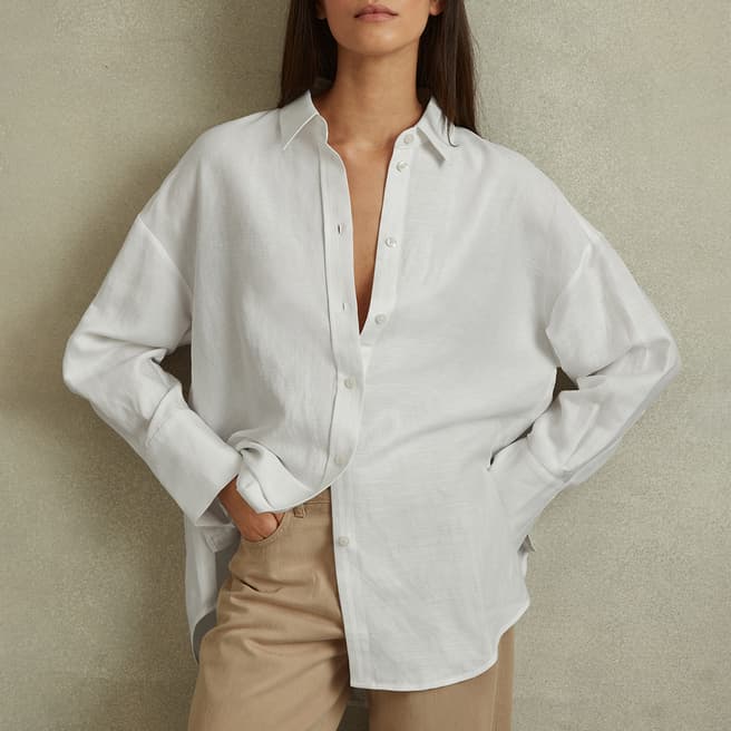 Reiss White Sian Relaxed Linen Blend Shirt