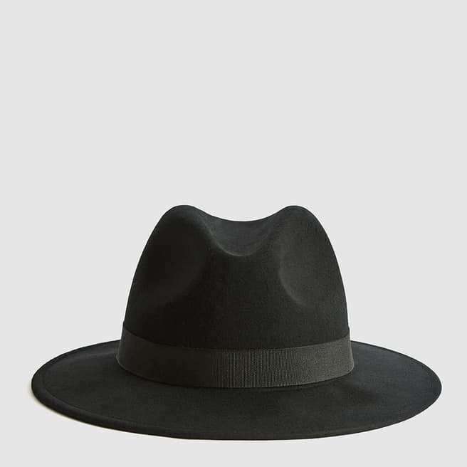 Reiss Black Ashbourne Wool Fedora Hat 