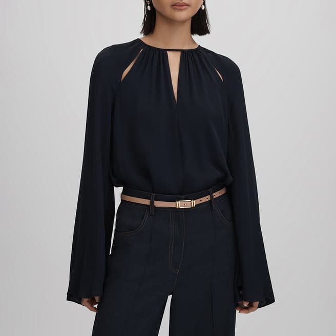 Reiss Navy Gracie Cut Out Detail Blouse