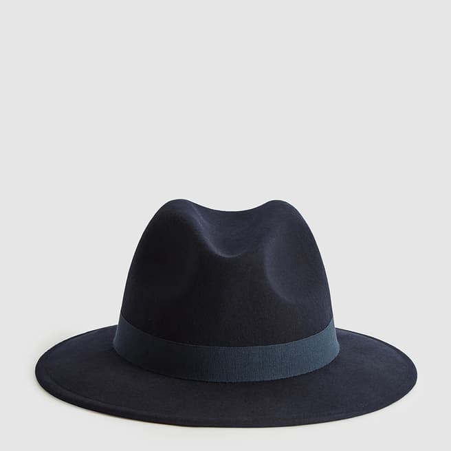 Reiss Navy Ashbourne Wool Fedora Hat 