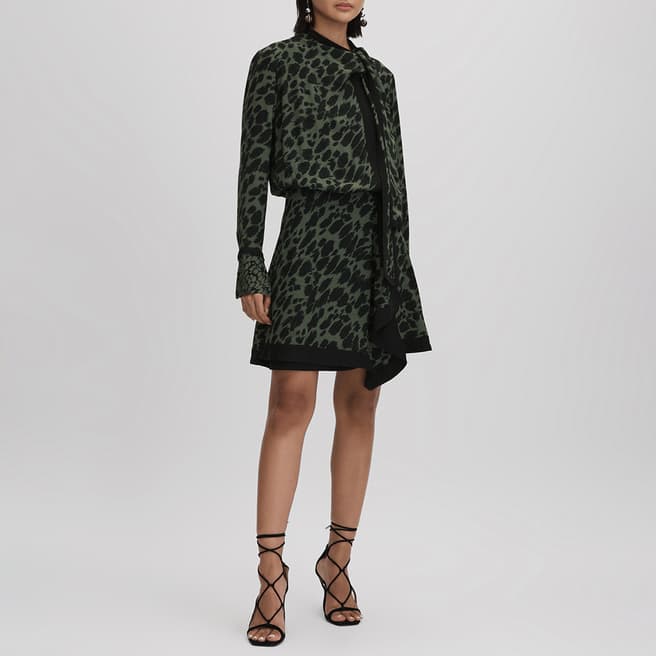 Reiss Khaki Katie Animal Print Mini Dress