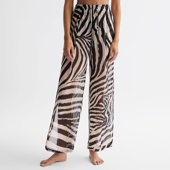 Reiss Black Farley Zebra Print Trousers