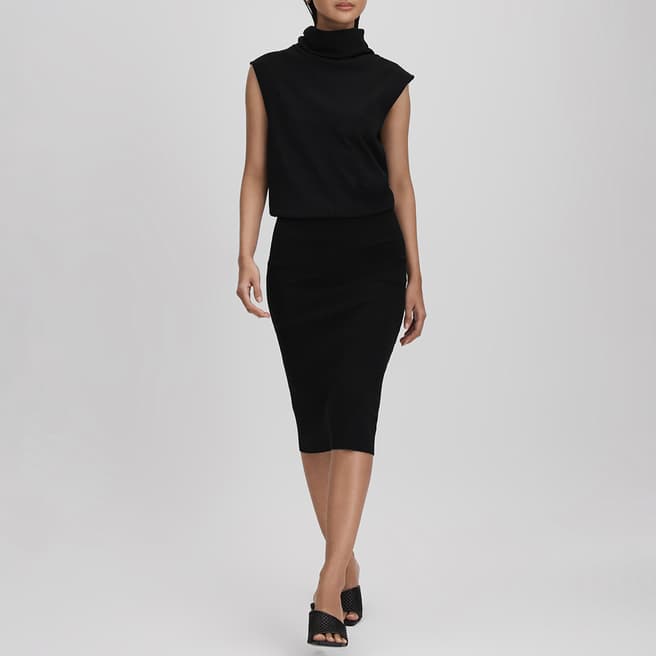 Reiss Black Cici Roll Neck Midi Dress