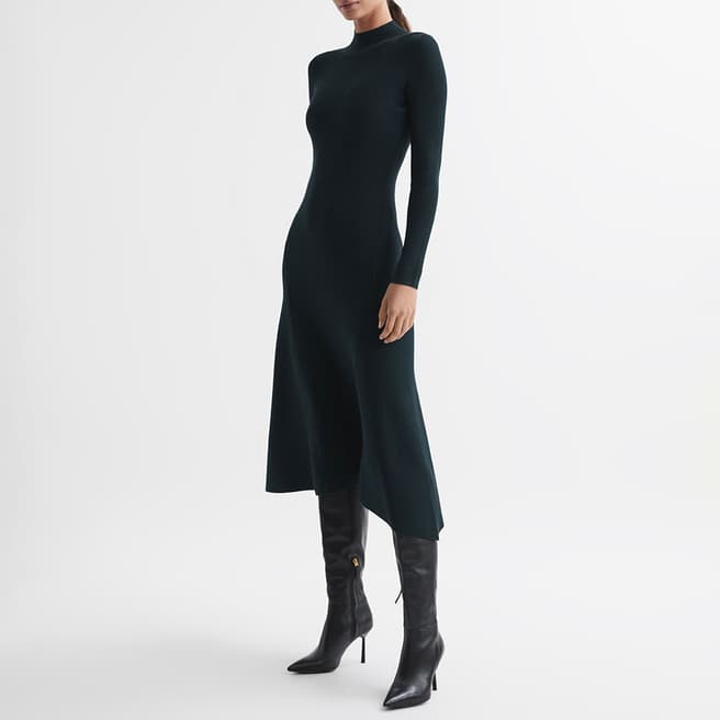 Reiss Teal Chrissy Knitted Midi Dress