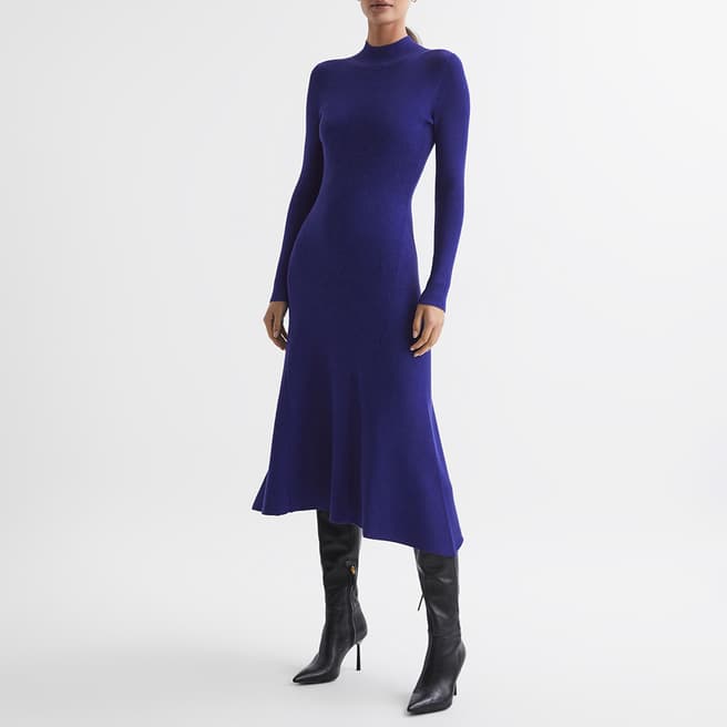 Reiss Blue Chrissy Knitted Midi Dress