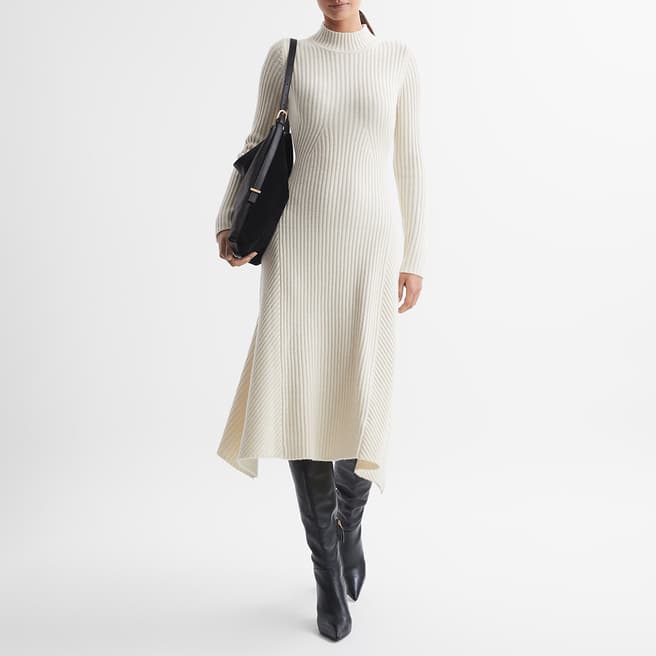 Reiss Cream Kris High Neck Midi Dress