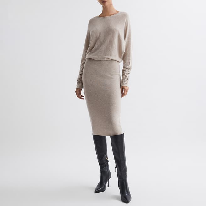 Reiss Beige Leila Crew Neck Wool Blend Dress