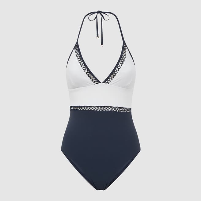 Reiss Navy Ray Colour Block Swimsuit 