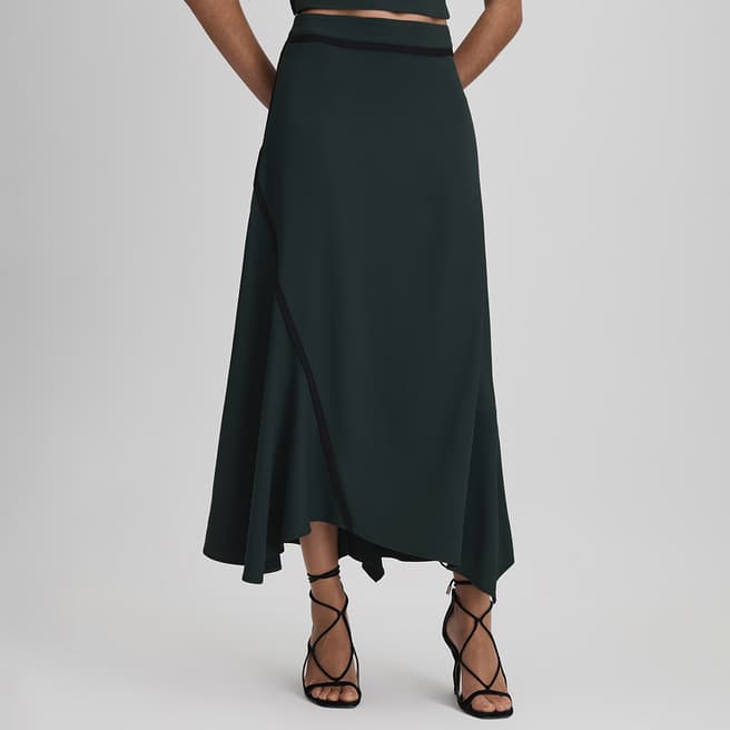 Reiss Green Sara Tipped Detail Midi Skirt