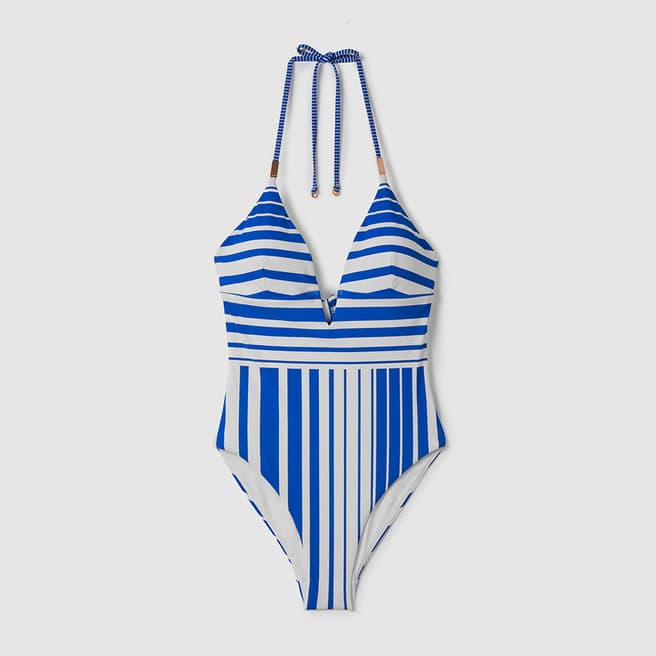 Reiss Blue Lenny Stripe Halter Neck Swimsuit