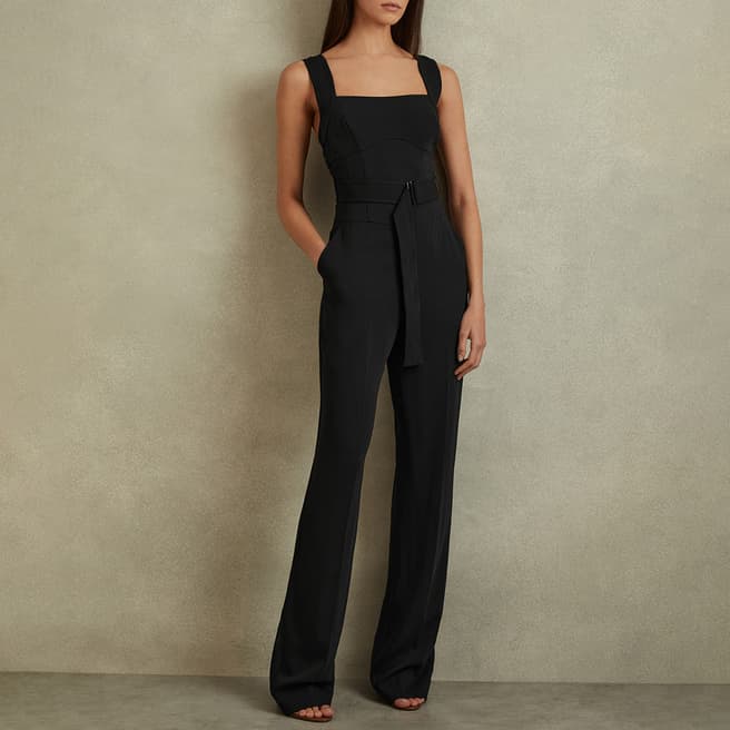 Reiss Black Kim Corset Jumpsuit