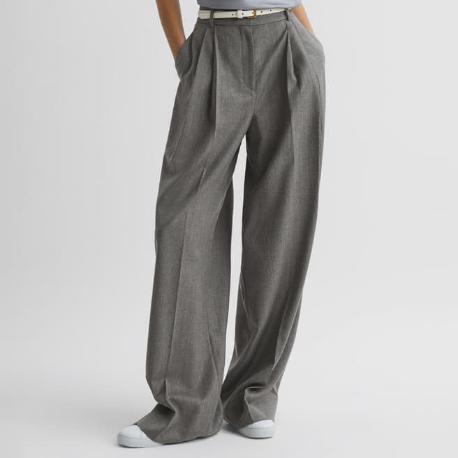 Reiss Grey Otis Wide Leg Wool Blend Trousers