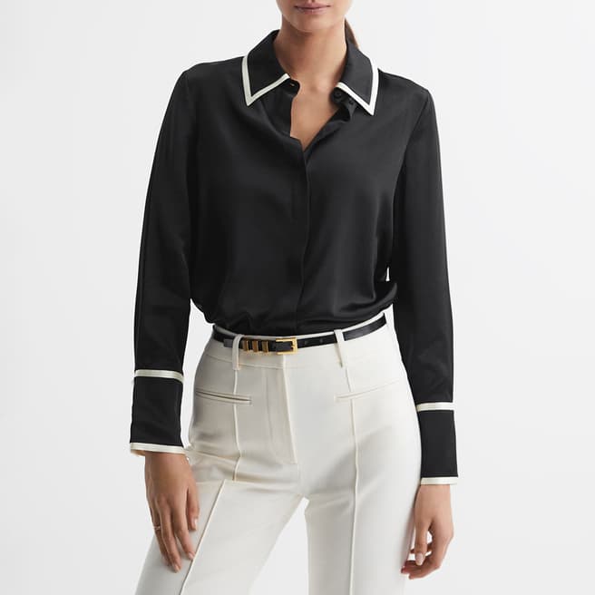 Reiss Black Murphy Tipped Silk Shirt 