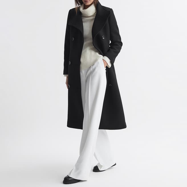 Reiss Black Blair Long Length Wool Blend Coat