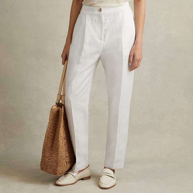 Reiss White Farrah Linen Blend Trousers