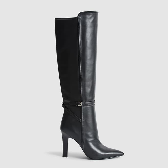 Reiss Black Caitlin Leather Knee Boots