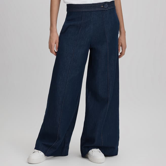 Reiss Navy Lianna Denim Wide Leg Jeans