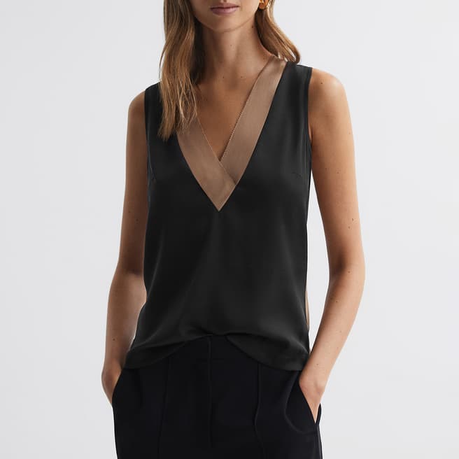 Reiss Black Pippa Colour Block Top