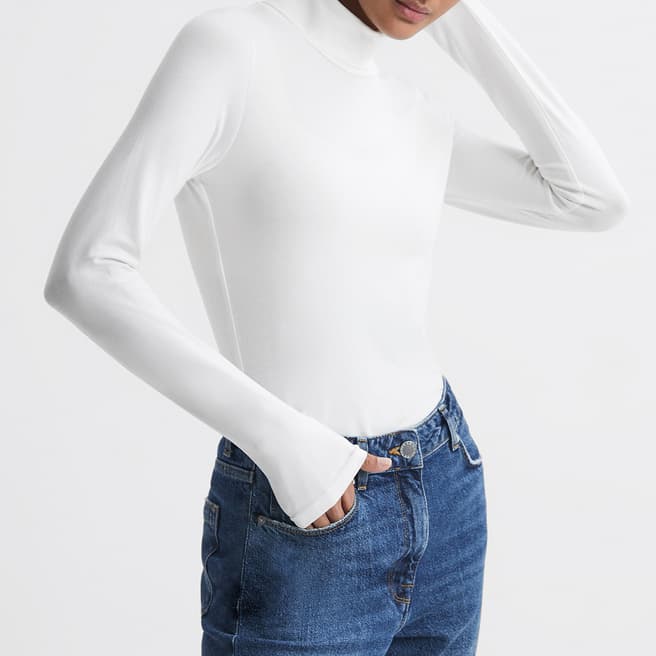 Reiss White Piper Turtle Neck Fitted Top