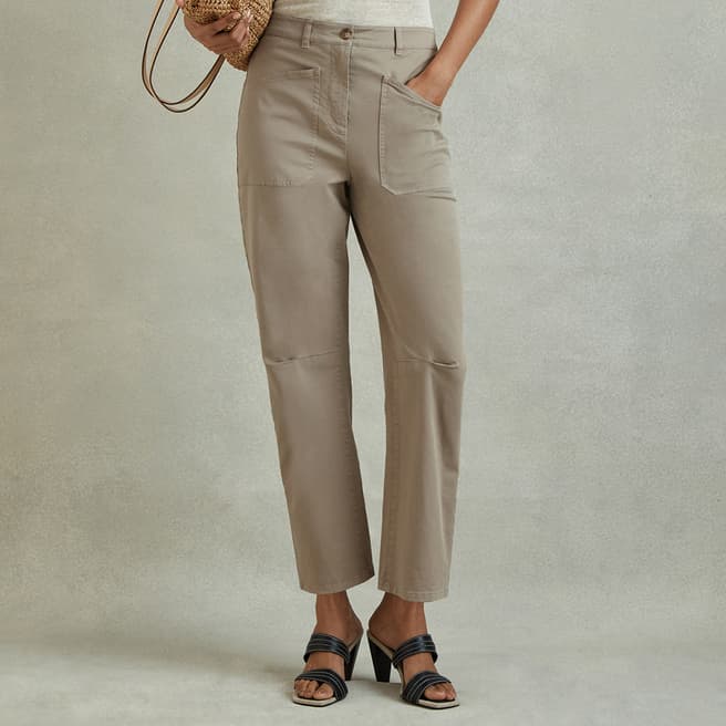 Reiss Grey Nova Cotton Barrel Leg Trousers