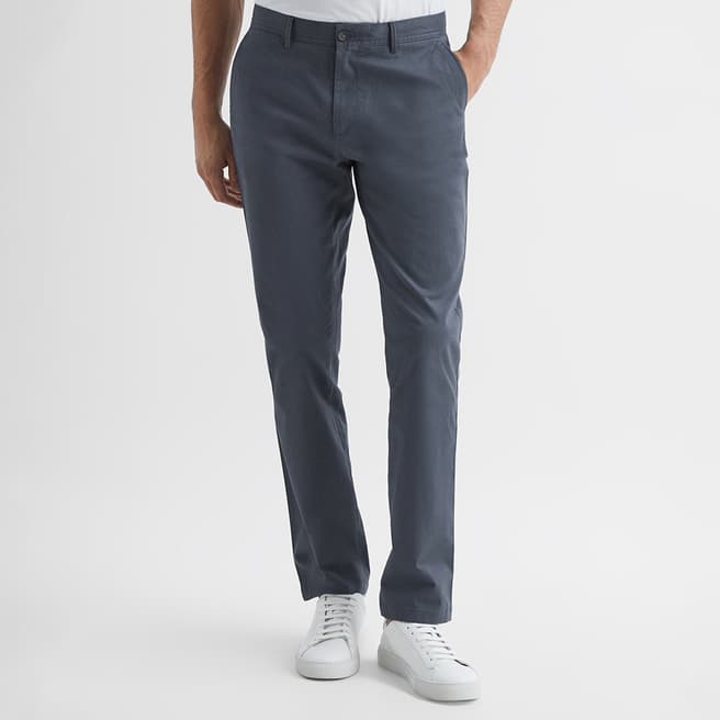 Reiss Blue Pitch Slim Fit Cotton Blend Trousers