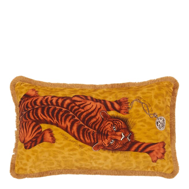 Emma J Shipley Tigris Luxury Velvet Bolster Cushion 29x49cm, Gold