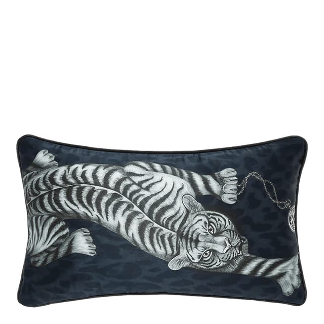 Emma J Shipley Tigris Silk Bolster Cushion 29x49cm, Navy