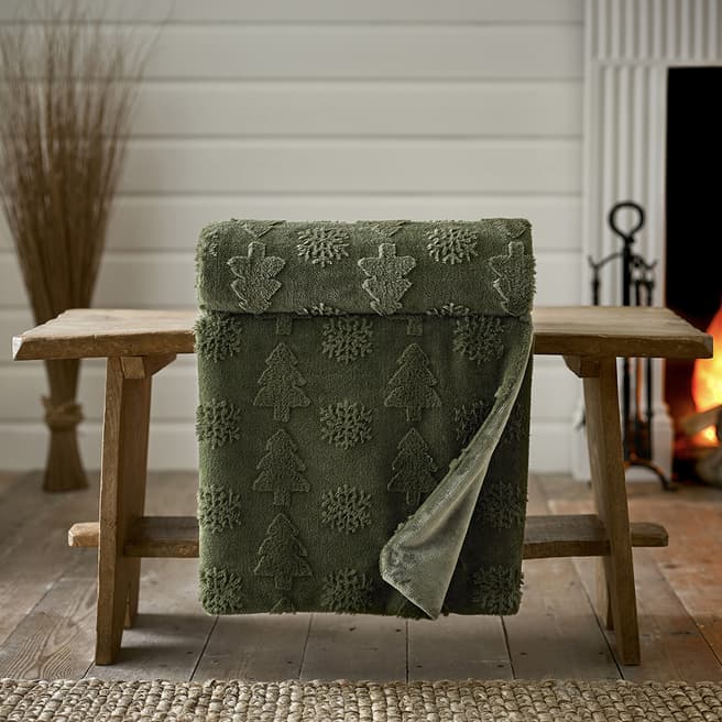 Deyongs Winter Forest Faux Fur Throw 130x150cm, Green