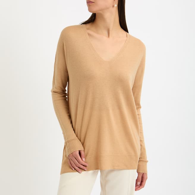 Vince Beige V-Neck Wool & Cashmere Blend Jumper