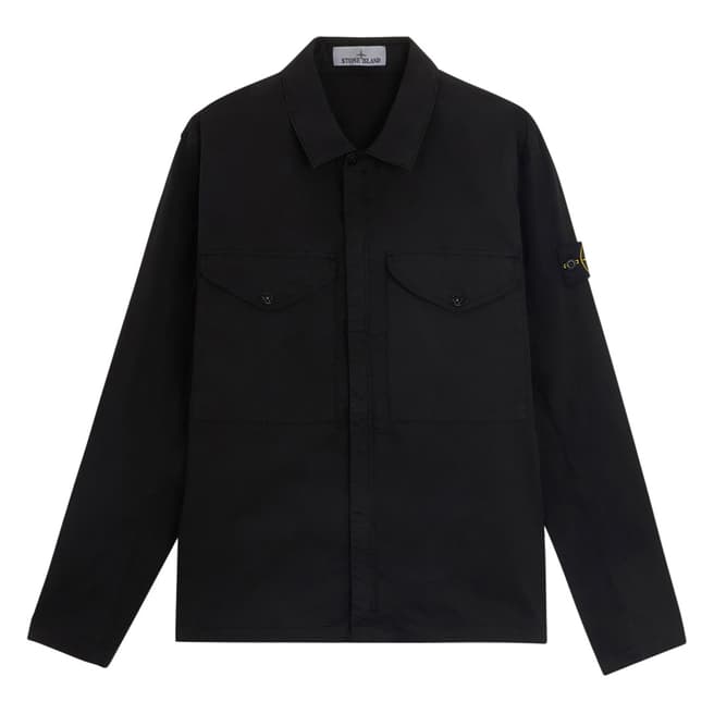 Stone Island Black Supima Zip Cotton Blend Overshirt