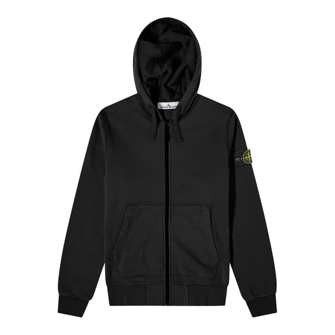 Stone Island Black Zip Fleece Cotton Hoodie