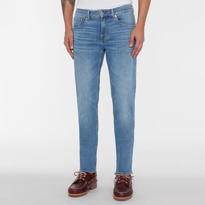 7 For All Mankind Blue Slimmy Tapered Stretch Jeans