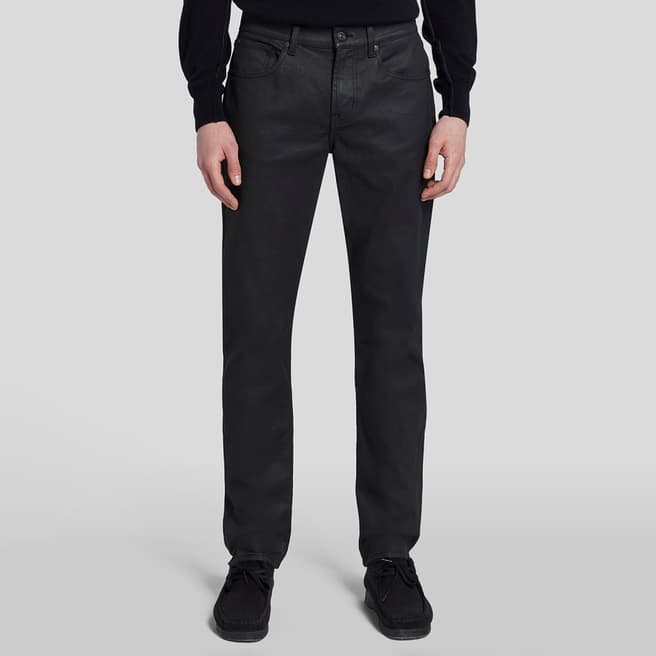 7 For All Mankind Black Coated Slimmy Tapered Stretch Trousers