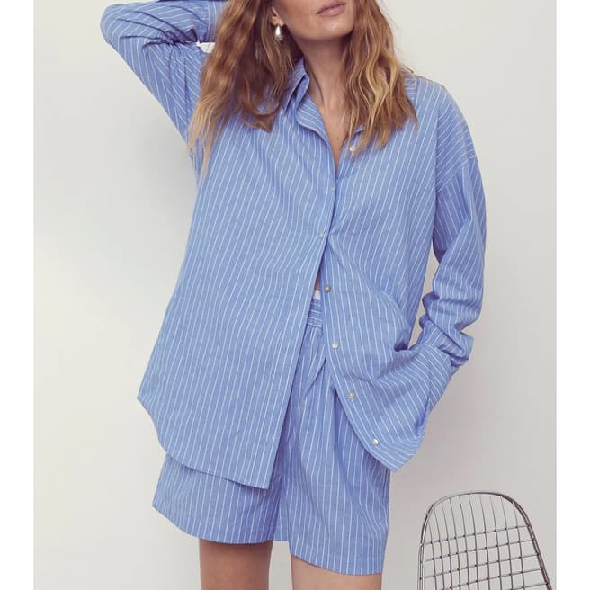 Mint Velvet Blue Stripe Shirt & Short Cotton Set      