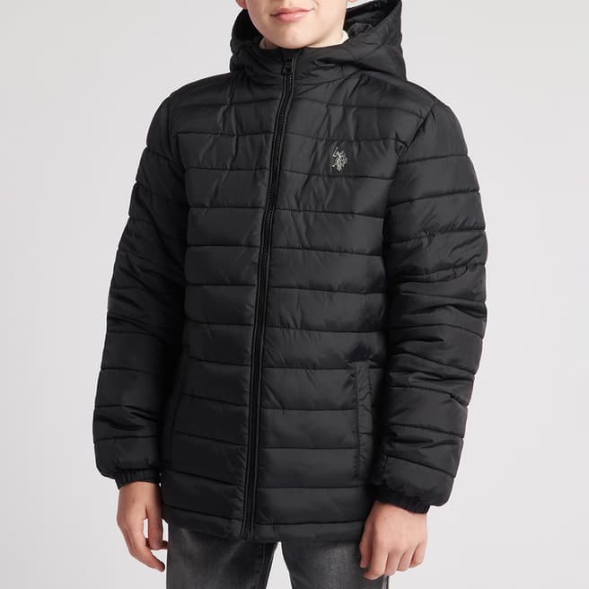 U.S. Polo Assn. Boy's Black Hooded Quilted Jacket