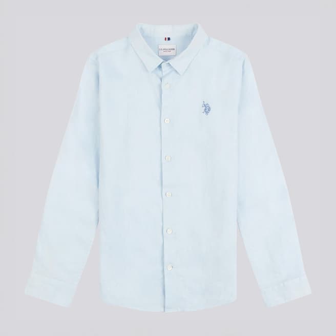 U.S. Polo Assn. Boy's Pale Blue Linen Blend Long Sleeve Shirt