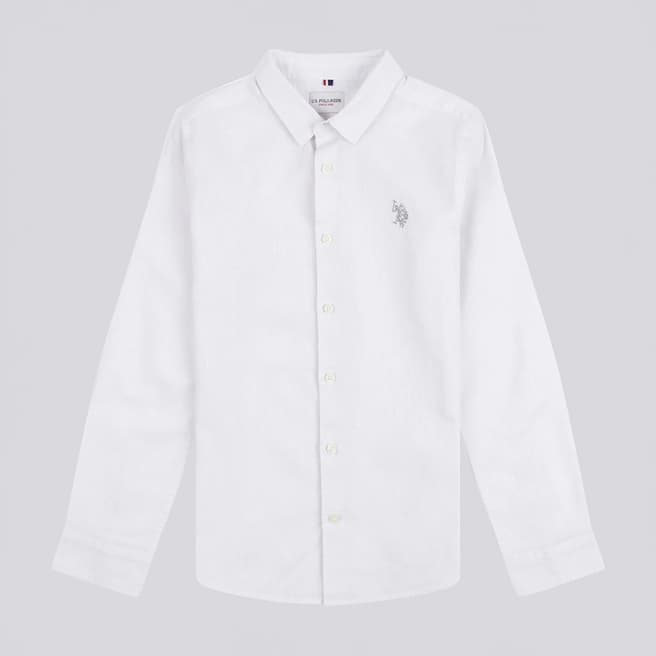 U.S. Polo Assn. Boy's White Linen Blend Long Sleeve Shirt