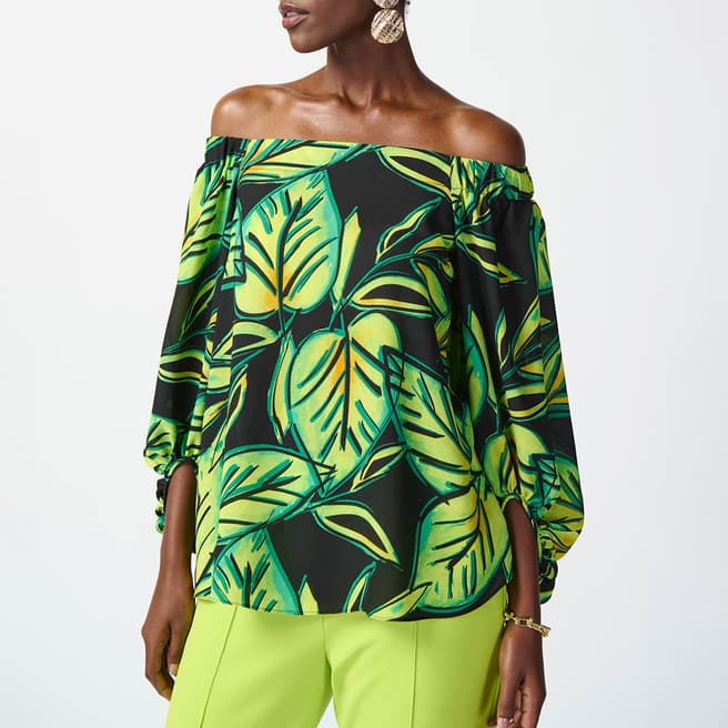 Joseph Ribkoff Green Floral Off Shoulder Top