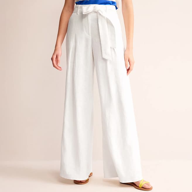 Boden White Palazzo Linen Trousers