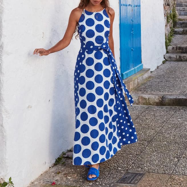 Boden Navy Linen Maxi Halter Dress