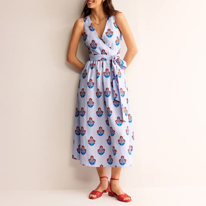 Boden Blue Linen Wrap Midi Dress