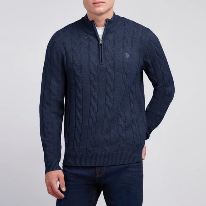 U.S. Polo Assn. Navy Half Zip Cable Knit Jumper