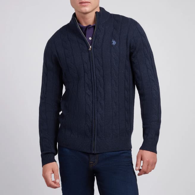 U.S. Polo Assn. Navy Cable Knit Full Zip Jumper