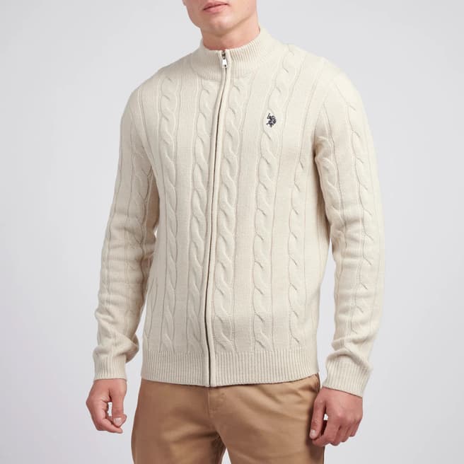 U.S. Polo Assn. Cream Cable Knit Full Zip Jumper