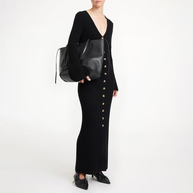 By Malene Birger Black Wool Blend Colea Button Maxi Dress