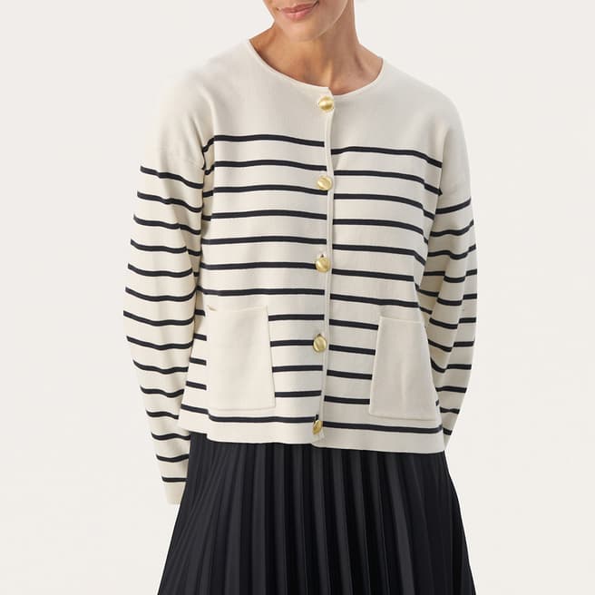 Part Two Cream/Navy Stripe Elodie Button Cardigan