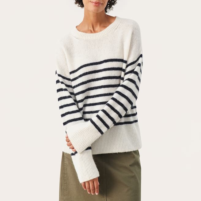 Part Two White Stripe Wool Blend Finnley Jumper