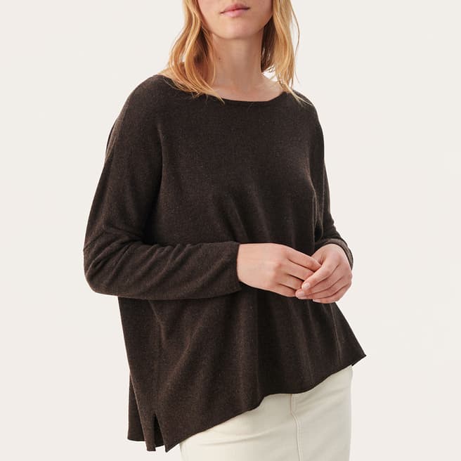 Part Two Brown Wool Blend Tila Drop Hem Jumper