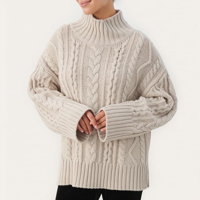 Part Two Beige Wool Blend Denali Funnel Neck Jumper